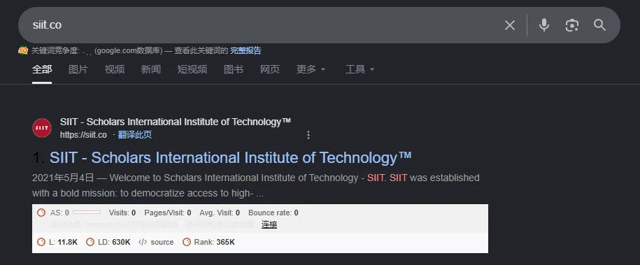 siit.co SEOquake截图，L 11.8K，LD 630K，Rank 365K