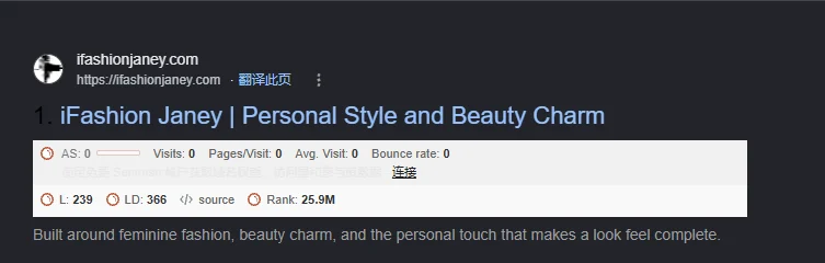 ifashionjaney.com SEOquake截图，L 239，LD 366，Rank 25.9M